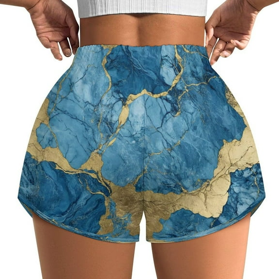 Women's Originals Shorts, Jersey Sports Shorts, Gym Shorts For Women, Blue And Gold Marble Texture, S, Plus Size Available