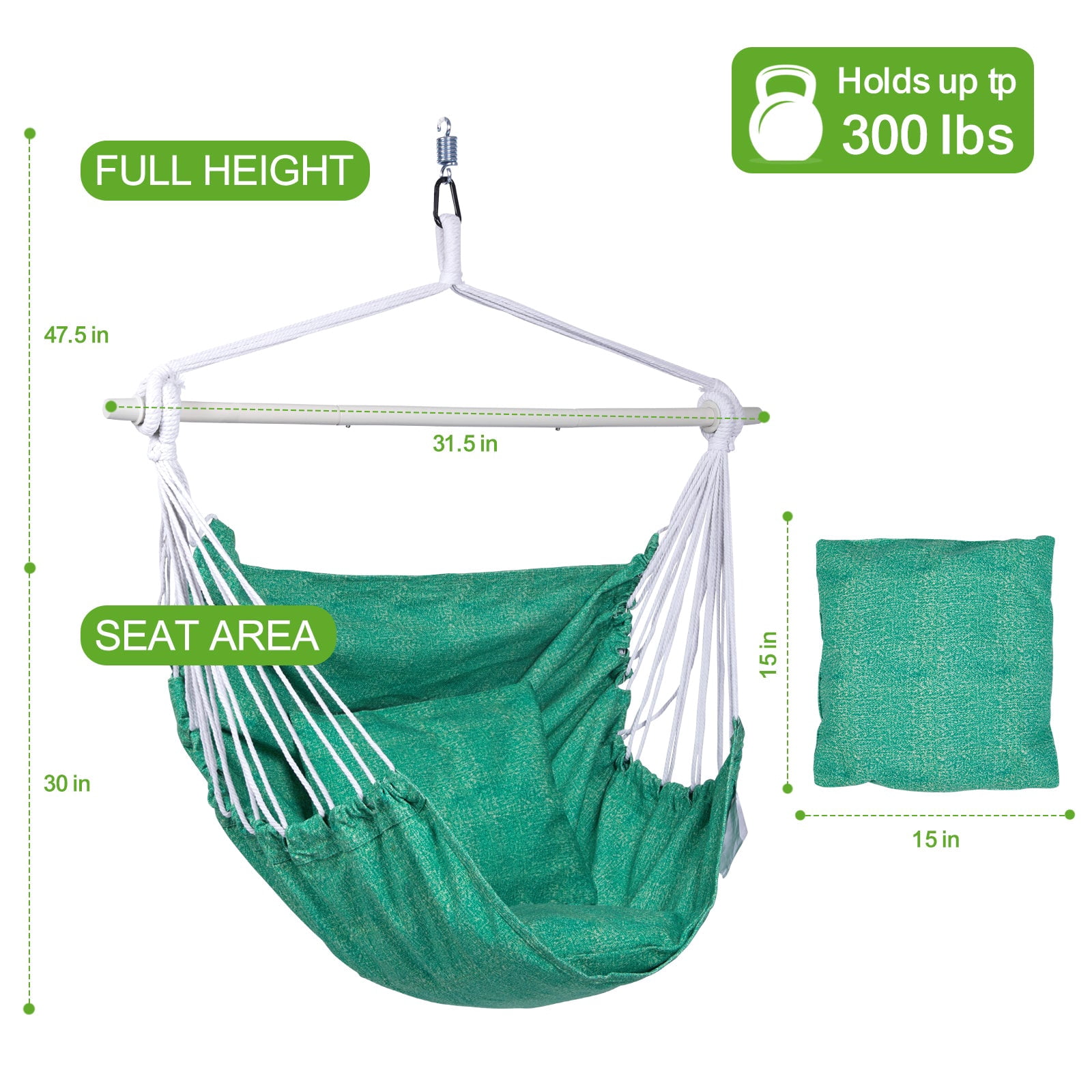 Backyard Expressions Hammock Chair Hanging Rope Swing Chair, 2 Pillows, Anti Slip Steel Spreader Bar