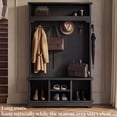 thumbnail image 3 of OMCHOM Hall Tree with Bench and Shoe Storage, 71" Farmhouse 4-in-1 Mudroom Storage Organizer with Coat Rack, 4 Shoe Cubbies, Storage Shelf for Entryway, Hallway, Living Room(Black), 3 of 7