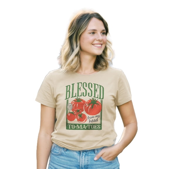Kerusso Womens Short Sleeve Casual T-Shirt, Blessed To-ma-toes, Natural, SM