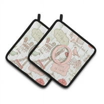 Carolines Treasures CJ2002-OPTHD Letter O Love in Paris Pink Pair of Pot Holders, 7.5 x 3 x 7.5 in.