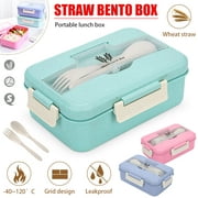 LNKOO Bento Box,Bento lunch Box With 3 Compartment for Kids and Adults, Leakproof Lunch Containers, Lunch box Made by Wheat Fiber Material,With Spoon & Fork
