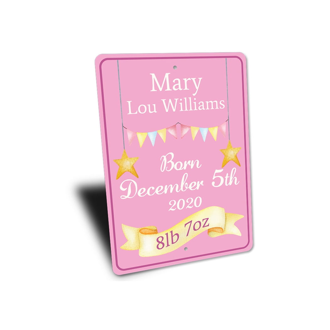 Girl Baby Birth Date Aluminum Metal Decor Sign - 4x18 inches