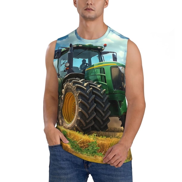 Fotbe Green Tractor Field Men's Camiseta sin Mangas Estampada para Hombres, Playera Casual para Gimnasio, Entrenamiento, Playa-Medium
