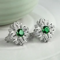 Beautiful 2Ct Round Cut Simulated Green Emerald Women's Stud Engagement Earrings In 14k White Gold Plated 925 Sterling Silver