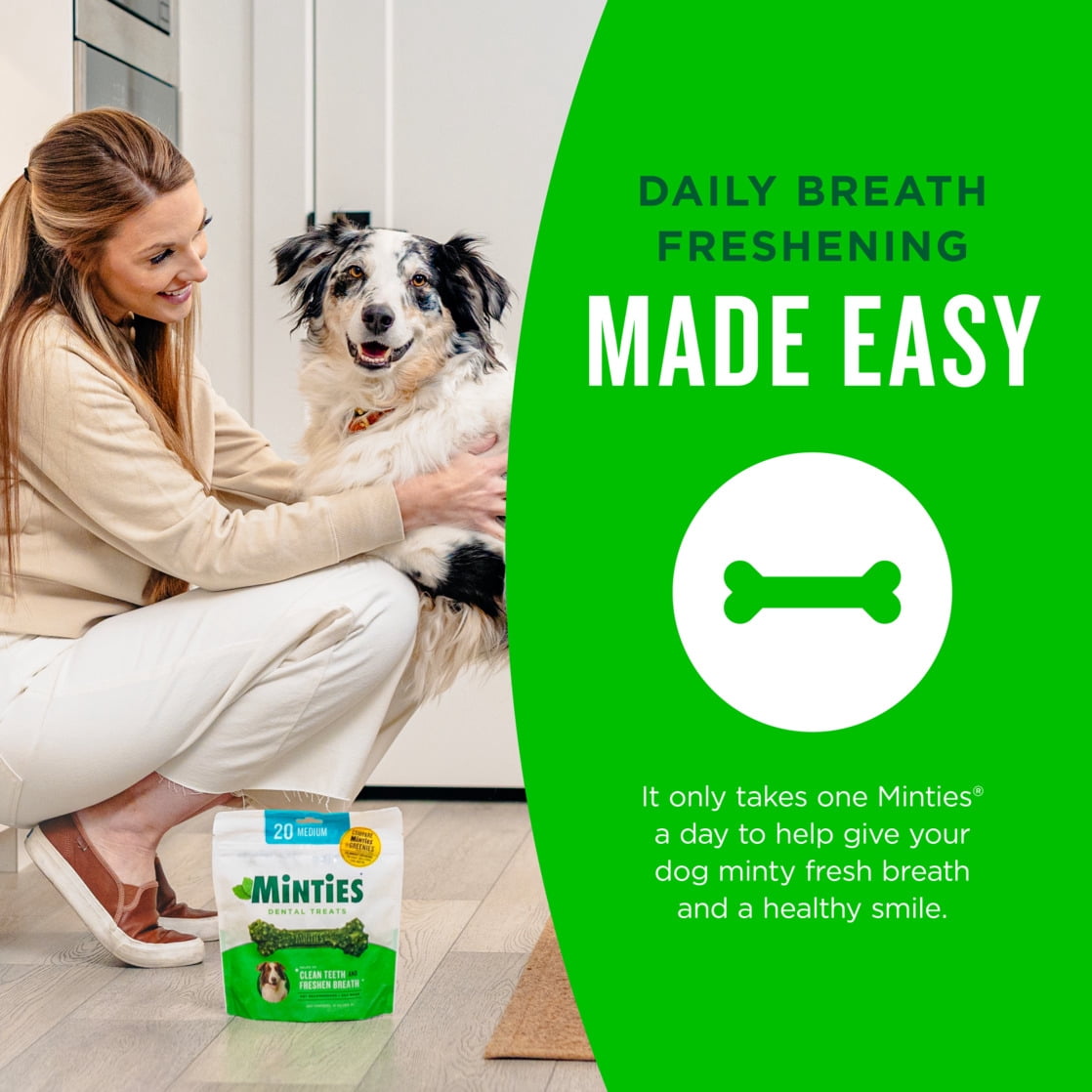 MINTIES Dog Dental Bone Treats, Dental Chews for Medium Dogs, 60 Count, Shelf-Stable