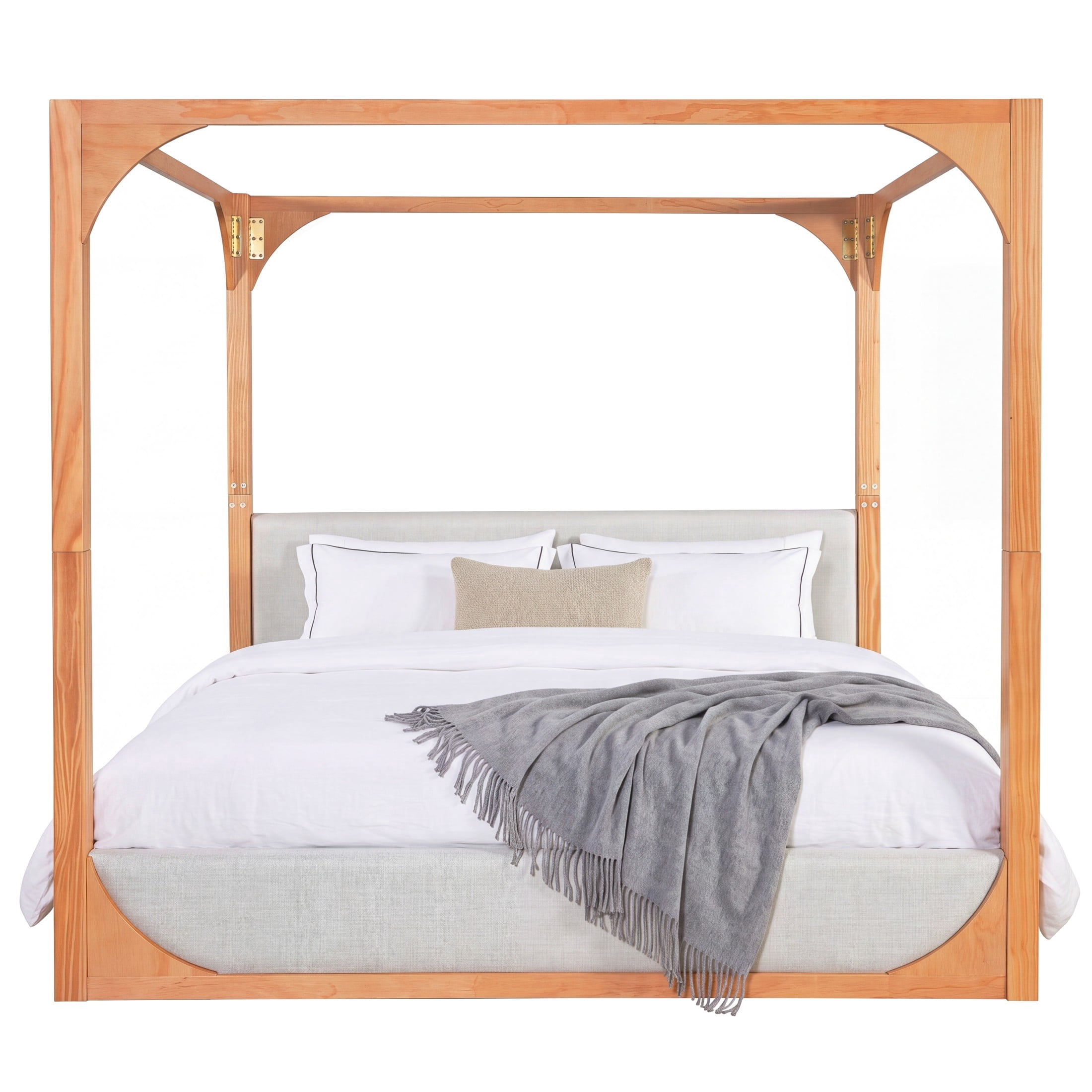 Christopher Knight Home King Canopy Bed Frame with Upholstered Headboard and Side Rails, Light Gray+Natural