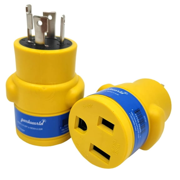 Parkworld 62930 NEMA L14-30P to 6-50R Adapter 4-Prong Generator 30A Locking Plug to Welder 3-prong 50A Outlet (Yellow)