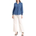 thumbnail image 2 of INSPIRE CHIC Women's V Neck Round Hem Blouse Long Sleeve Top M Blue, 2 of 6