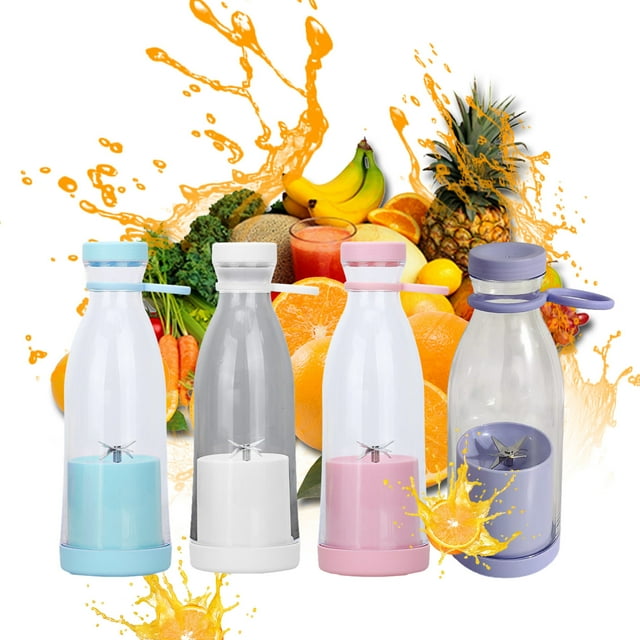 Vaso exprimidor recargable USB portátil | Batidora personal de 6 cuchillas Shaker con tapa | Batidora de viaje ligera de 420 ml para batido de zumo | Inicio Senderismo al aire libre | Blanco Rosa