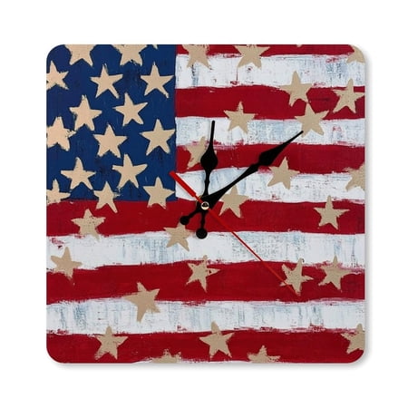 RKSupls 10 × 10 inch Vintage Distressed American Flag Square Unmarked Wall Clock Silent Non Ticking