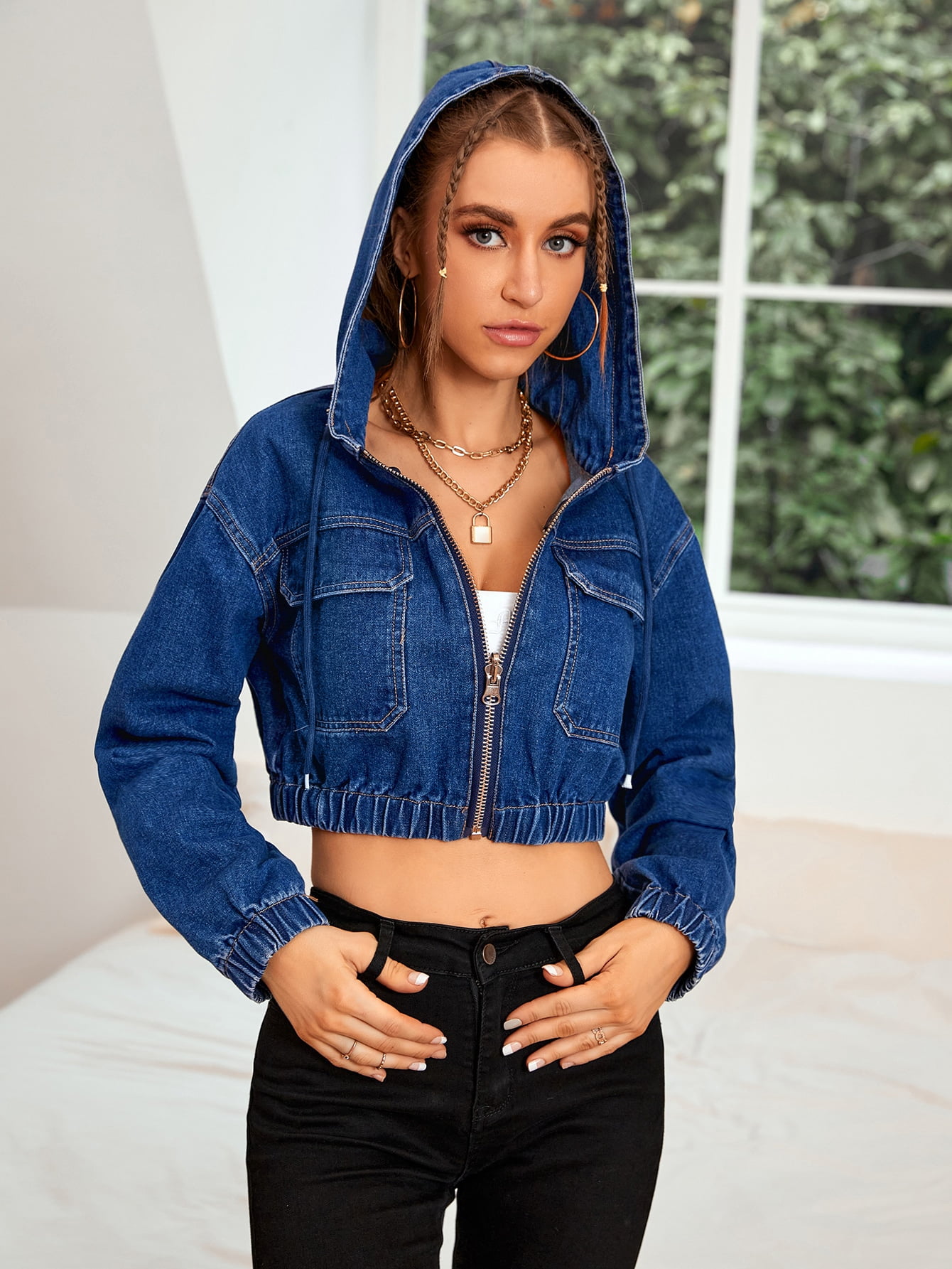 Women's Flap Pocket Drawstring Hooded 