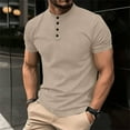 thumbnail image 4 of Short Sleeve T-shirts for Men Mock Henley Neck Plain Tshirts Classic Fit Sport Golf Tops Casual Summer Clothes (XL, Khaki), 4 of 6