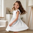 thumbnail image 6 of Grblisyd Girls Dresses Size 10-12 Summer Solid Color Cotton Linen Sundress Casual Party Wedding Ruffle Sleeve Crew Neck Knee Length A Line Dress, 6 of 6