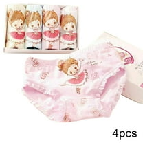 LYMAYTER Little Girls Panties Underwear Kids Cotton Breathable Four Corners Shorts for 2-12 T Toddler Printing Soft Triangle Boxer Briefs 4 PCS