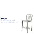 thumbnail image 5 of Flash Furniture Commercial Grade 2 Pack 24" High Silver Metal Indoor-Outdoor Counter Height Stool with Vertical Slat Back, 5 of 14