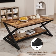 47 inch Rectangle Coffee Table, 2-Tier Wooden Rustic Brown Coffee Tables for Living Room, Modern Center Table for Small Space, Apartment, Office