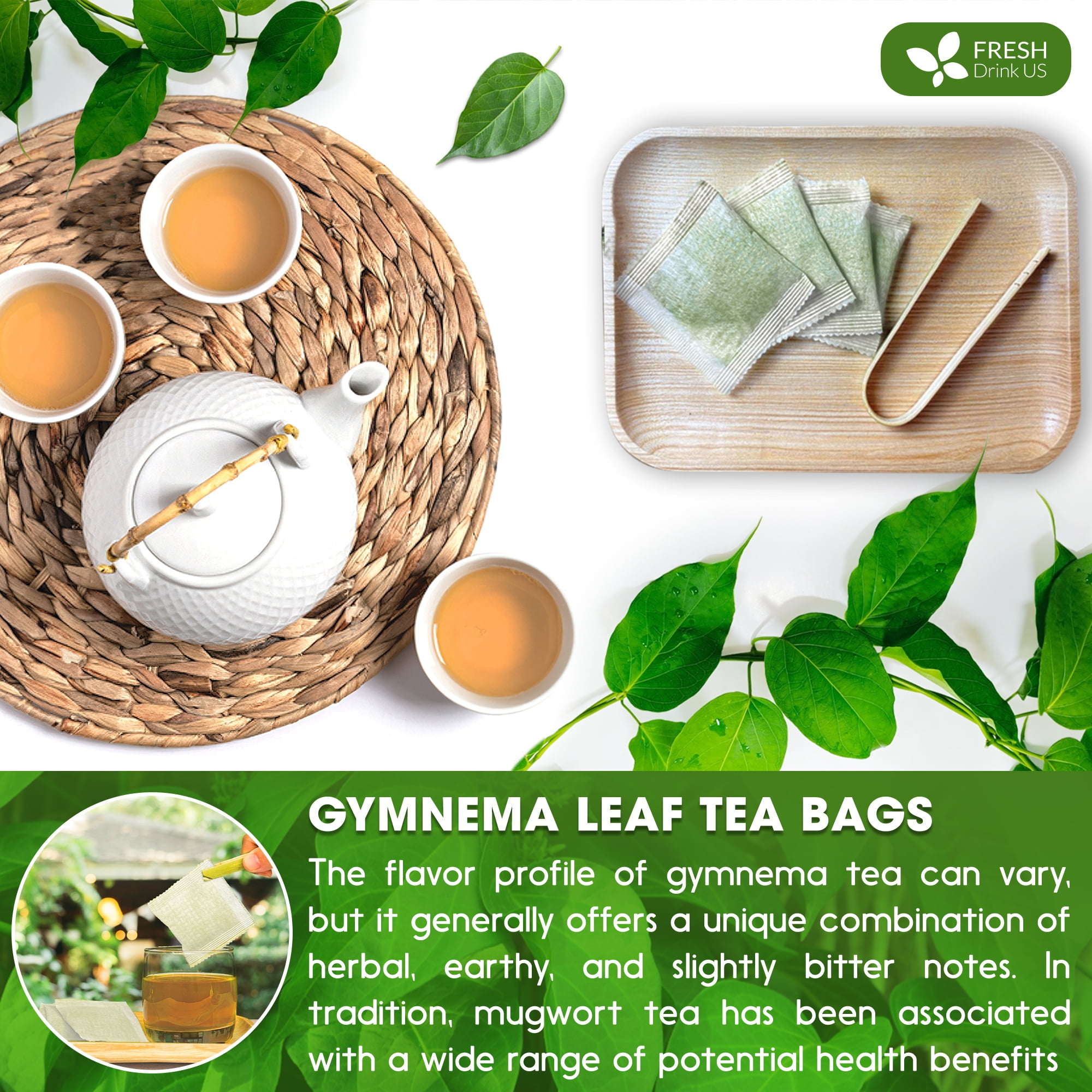 FreshDrinkUS, Premium 120 Gymnema Leaf Tea Bags, 100% Natural & Pure from Gymnema Leaves. Gymnema Tea Bags for Diabetics - COLD-DRIED for Maximum Freshness and Nutrient Retention. No Sugar, Vegan.