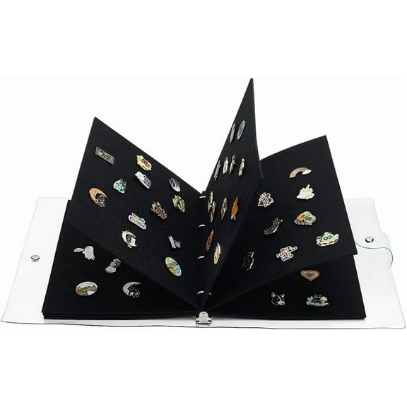 Colorful 8 Pages A4 Portable Enamel Pin Book Pin Display Binder Pin Collection Book with Black Felt Pages Clear PVC Cover Pin Trading Book for Lapel Pins Collect Enthusiasts