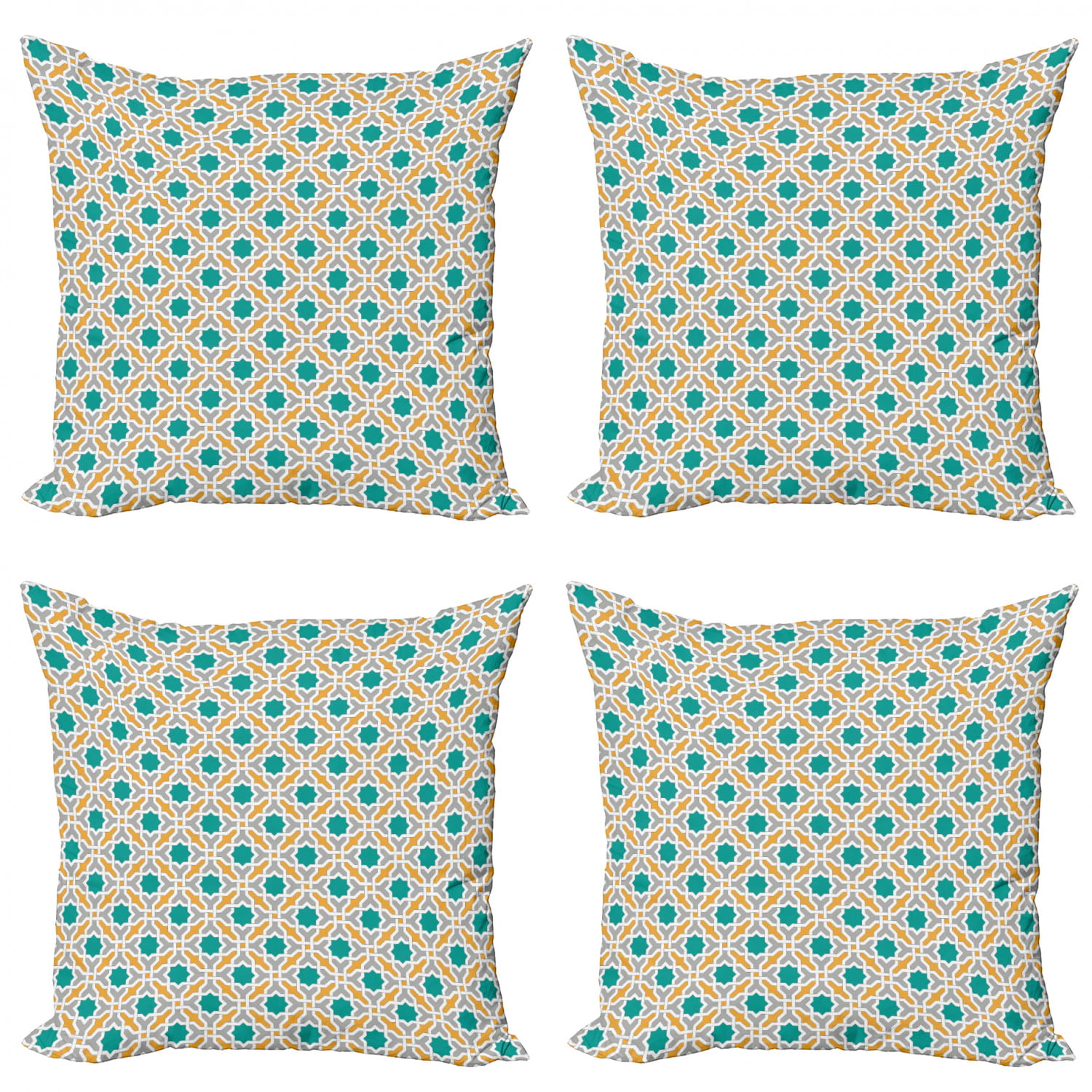 Abstract Geometric Pattern Eastern Oriental Symmetric Design Print Mustard Teal and Grey Ambesonne Teal Throw Pillow Cushion Case Pack of 4 18 Modern Accent Double-Sided Digital Printing 