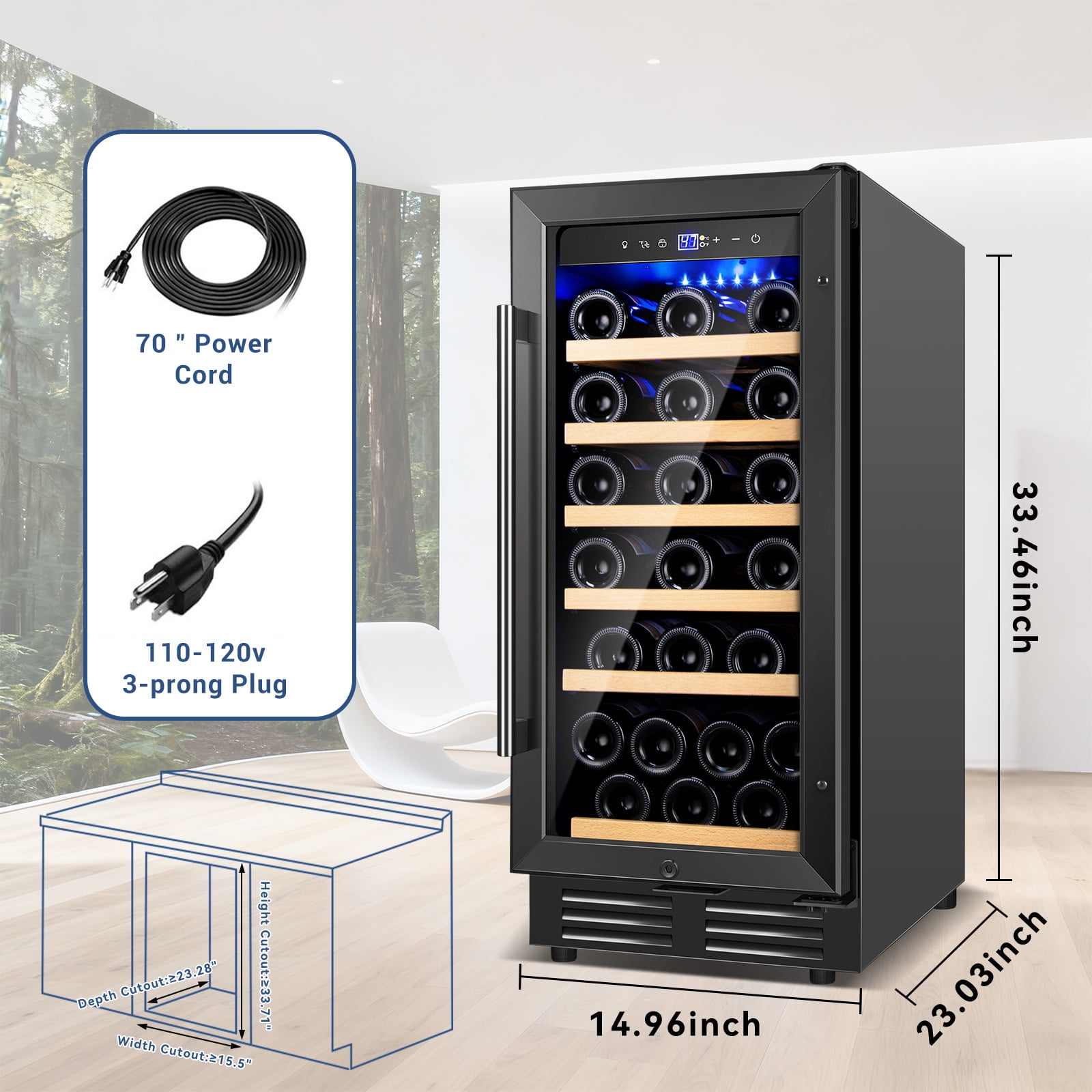 TITTLA 15 inch Wine Refrigerators,30 Bottles Wine Coolers ,Freestanding & Built-in with Glass Door,Black