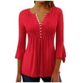 thumbnail image 1 of FAIWAD Women's Flared 3/4 Sleeve Tunic Tops V Neck Button Up Blouse Fall Casual Pleated Basic Pullover Tops, 1 of 5