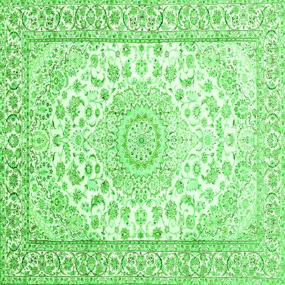 Ahgly Company Indoor Square Medallion Green Traditional Area Rugs, 4' Square