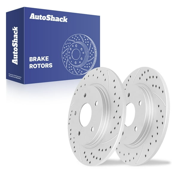 AutoShack Rear Solid Drilled & Slotted Coated Brake Rotors Silver Matte Finish 2-PC Set Replacement for 2008-2016 Dodge Grand Caravan 2008-2016 Chrysler Town & Country TurboGuard 12.01" (305 mm)