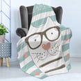 thumbnail image 4 of Animal Soft Flannel Fleece Throw Blanket, Hipster Cartoon Cat with Glasses Hearts and Stripes and Writing Artwork, Cozy Plush for Indoor and Outdoor Use, 50" x 60", White Blue and Pink, by Ambesonne, 4 of 5