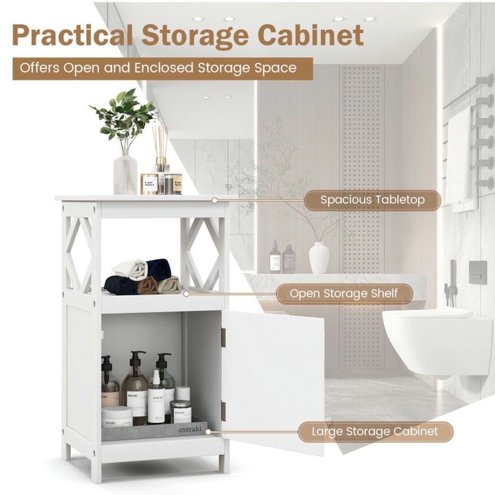 Finihen Bathroom Storage Cabinet, Bathroom Floor Cabinet, Bathroom Floor Cabinet Side Storage Organizer with Open Shelf and Single Door, for Bathroom, Living Room, Bedroom, Kitchen, White Finihen Bathroom Storage Cabinet, Bathroom Floor Cabinet, Bathroom Floor Cabinet Side Storage Organizer with Open Shelf and Single Door, for Bathroom, Living Room, Bedroom, Kitchen, White