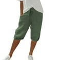 thumbnail image 6 of Bermuda Shorts for Women Length Drawstring Elastic Waist Linen Shorts Casual Summer Pedal Pushers with Pockets Army Green M, 6 of 7