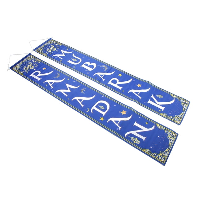 Cartel colgante Bling Bling poliéster 100D impermeable Eid Mubarak fondo azul 2 uds