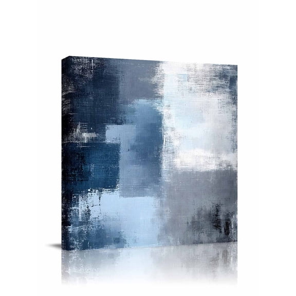 Dark Blue Color Block Canvas Wall Art, Abstract Shabby Modern Art Framed Wall Decor Modern Artwork Prints Painting for Living Room, Bedroom, Kitchen & Cafe Decor 12x12 Inch