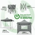 thumbnail image 4 of HOTEEL 10x10 ft Canopy with Extended Awning, Heavy Duty EZ Pop up Folding Canopy Tent with Roller Bag, Rainproof&Sunproof Awning Gazebo Shelter for Party Events, Market, Vendor, Gray, 4 of 8