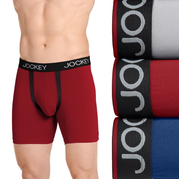 Men's Jockey 3-Pack Chafe Proof Pouch Microfiber 5" Boxer Briefs Color: Red Apple Size: L