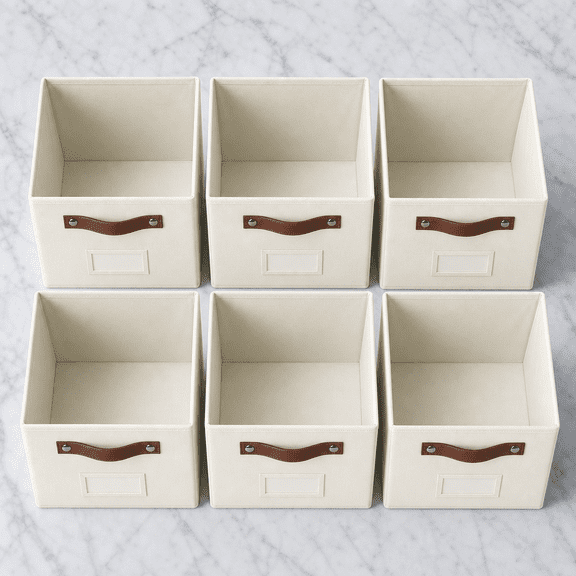 Storage Cube Organizer Bins Beige 10.5 x 10.5 x 11 Inch Home Organization