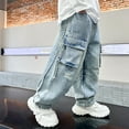 thumbnail image 6 of Loose Jeans Boys 4-5 Years Y2k Cargo Baggy Jeans with Packets Tactical Pants Straight Pants Outdoor Pants Kids Casual Pants Loose Sweatpants Trousers Fashion Y2k Pants (Blue), 6 of 6