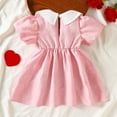 thumbnail image 4 of XAOFW Girls Dresses Toddler Heart Embroidery Dance Kids Puff Sleeve Peter Pan Collar Breathable Comfortable Casual Daily Wear Sundress, 4 of 8