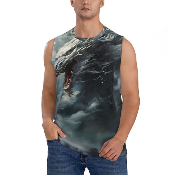 Balery Cloud White Dragon Camisetas sin mangas para hombre, absorbe la humedad y protege contra el mal olor.-3X-Large