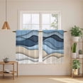 thumbnail image 3 of Blue Beige Ombre Tier Curtains, Geometric Abstract Modern Moire Light Filtering Kitchen Curtains, 2Pcs Rod Pocket Half Window Treatments Panels for Sink Cafe Cabinet Basement 27.5x45 Inches, 3 of 9