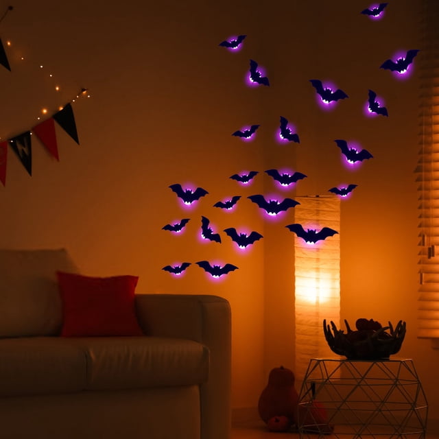 Danhjin Bat Wall Sticker Halloween LED Flashing Bats Party Window Wall Sticker Decoration Hanging Luminous Wall Sticker Desk Lamp