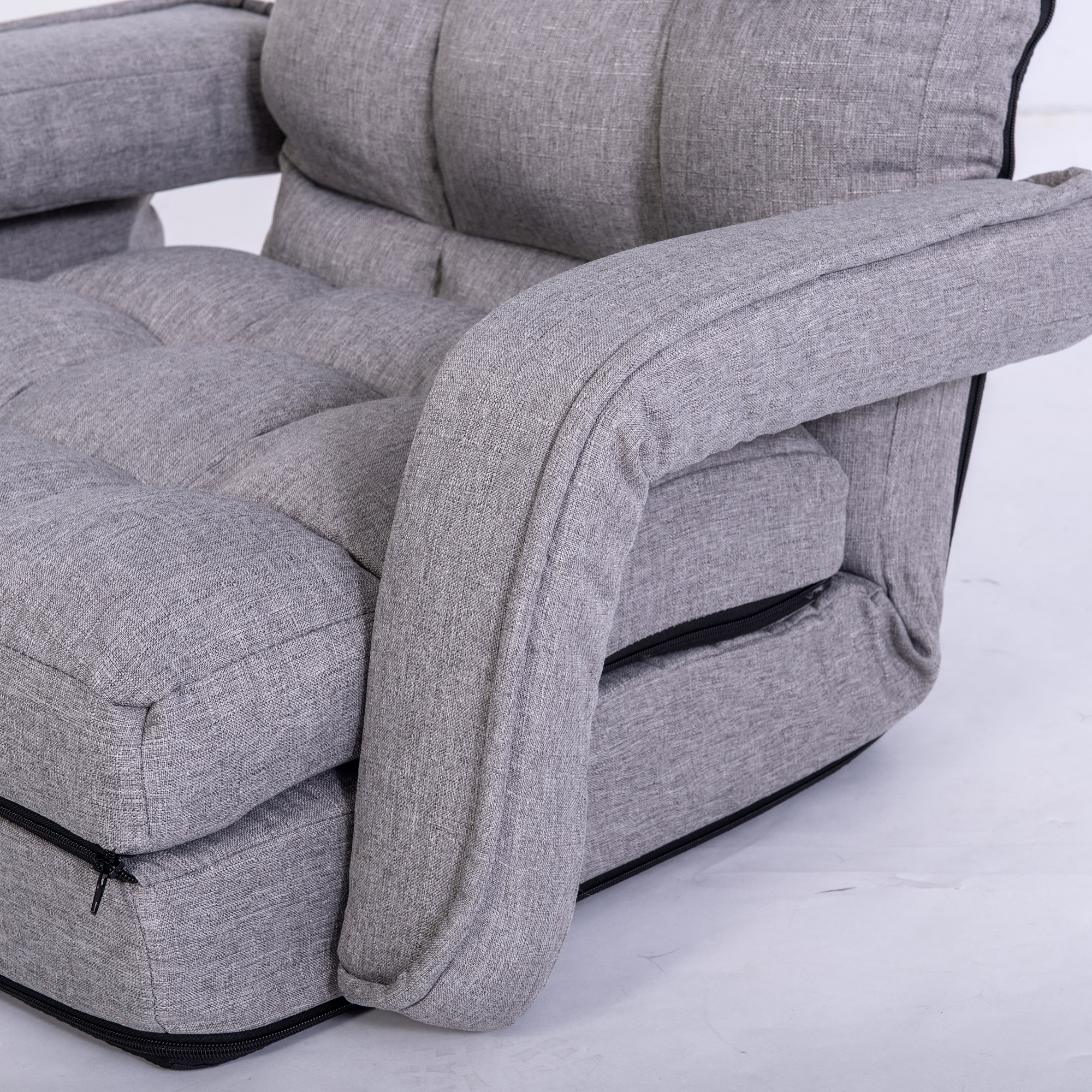 WAYTRIM Lazy Sofa Bed Fold Floor Chair Soft Sleeper In Home Lounger Recliner 6-Position Adjustable with Armrests Pillow Light Gray