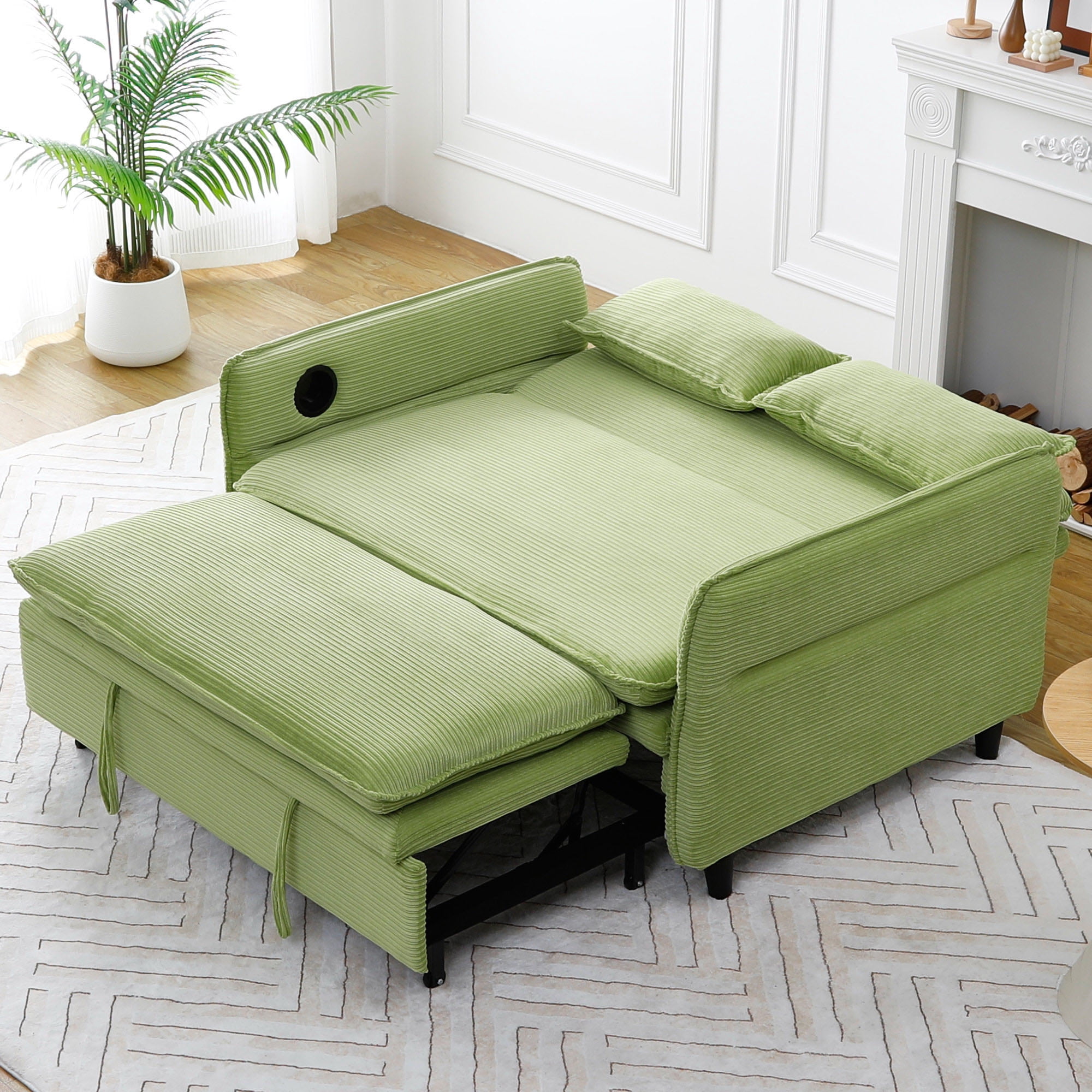 Euroco 65.74'' Letter-Striped Convertible Sofa Bed with Adjustable Armrests and Backrest – Pull-Out Sleeper Couch for Living Room or Apartment
