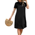 thumbnail image 2 of Women's Summer Round Neck Short Sleeve Solid Basic T-Shirt Casual Midi Dress with Pockets, 2 of 5