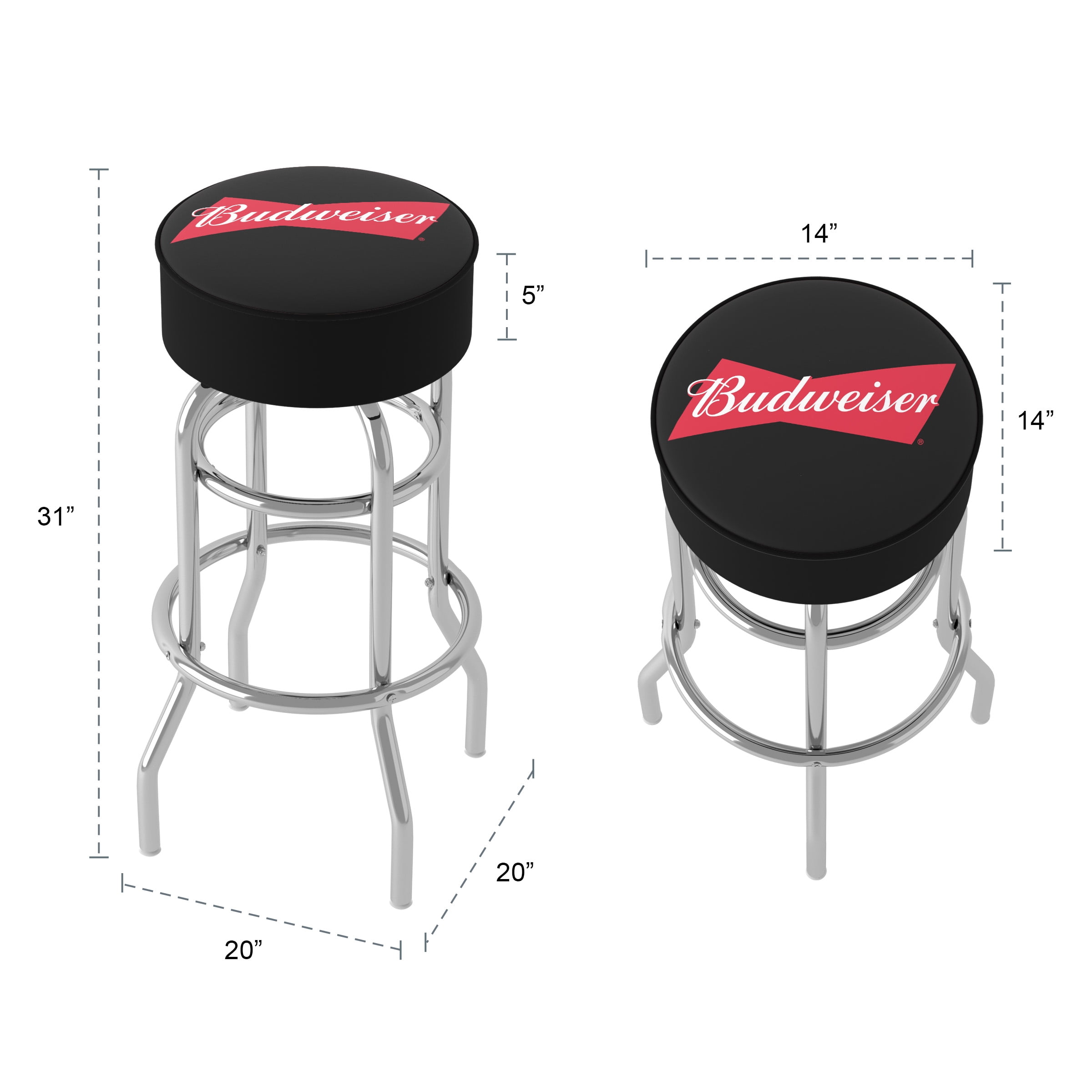 Trademark Gameroom Budweiser Bowtie Red/Black Bar Stool with Padded Seat