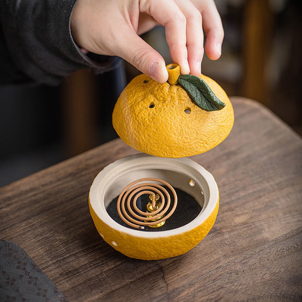 Warmself Incense Holder Modern Minimalist Circular Incense Stick Burner for Cones or Sticks for Yoga & Meditation, Enhance Atmosphere,Ceramic Ash Catcher Yellow Orange