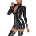 thumbnail image 5 of Eandarui Women's Wet Look PVC Leather Mini Dress Front Zipper Bodycon Party Nightclub Dresses Black L, 5 of 7