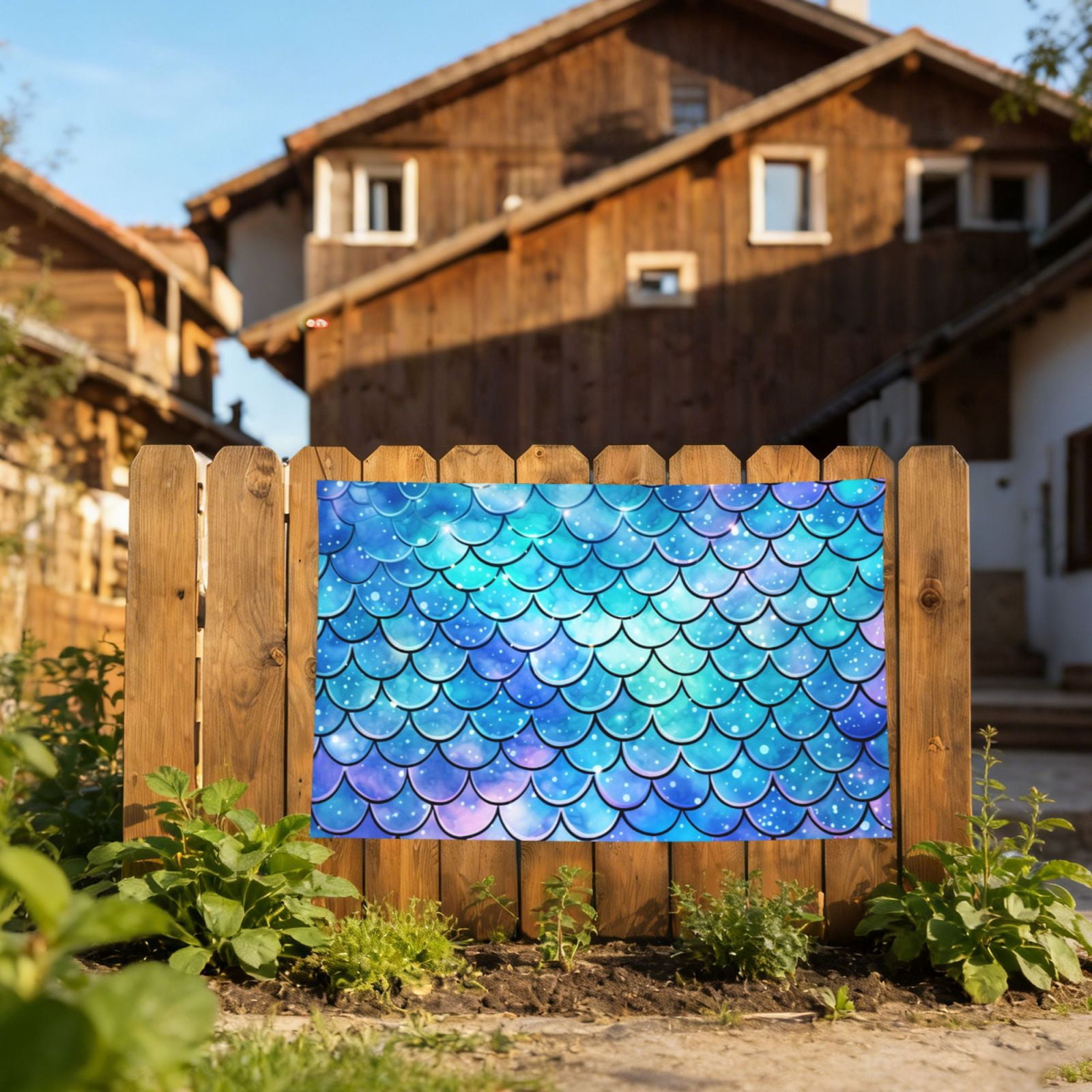 Mermaid Scales Fish Scale Blue Four Hole Decorated Banner Flag for Garden Yard Home Decoration Indoor Outdoor 4x6 Ft