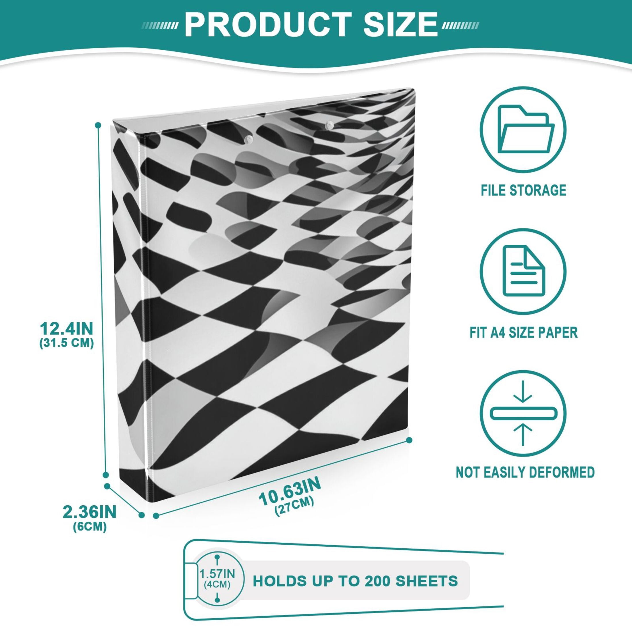 Irregular Grid 3 Ring Binders 1.5 inch Hardcover File Folders with Interior Pockets A4 Size Organizer for School Office Hospital Set of 2