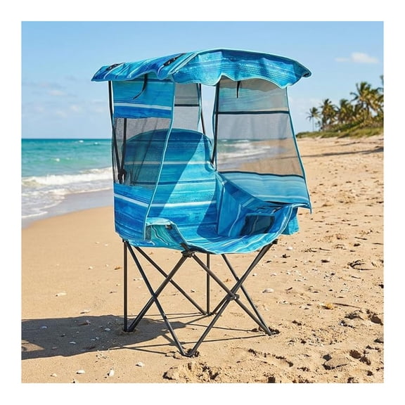 Camping Chair with Canopy, Folding Camping Chair with 3-Sided UPF 50 Sun Protection, Portable Outdoor Chair with Cooler Bag & Cup Holder for Beach, Camping, Sports, Fishing, Support 330 LBS